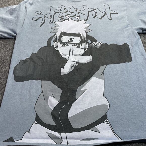 Naruto Shirt Mens Large Shippuden Oversized Naruto Kanji Men's Blue Fog 2002 - Picture 2 of 14